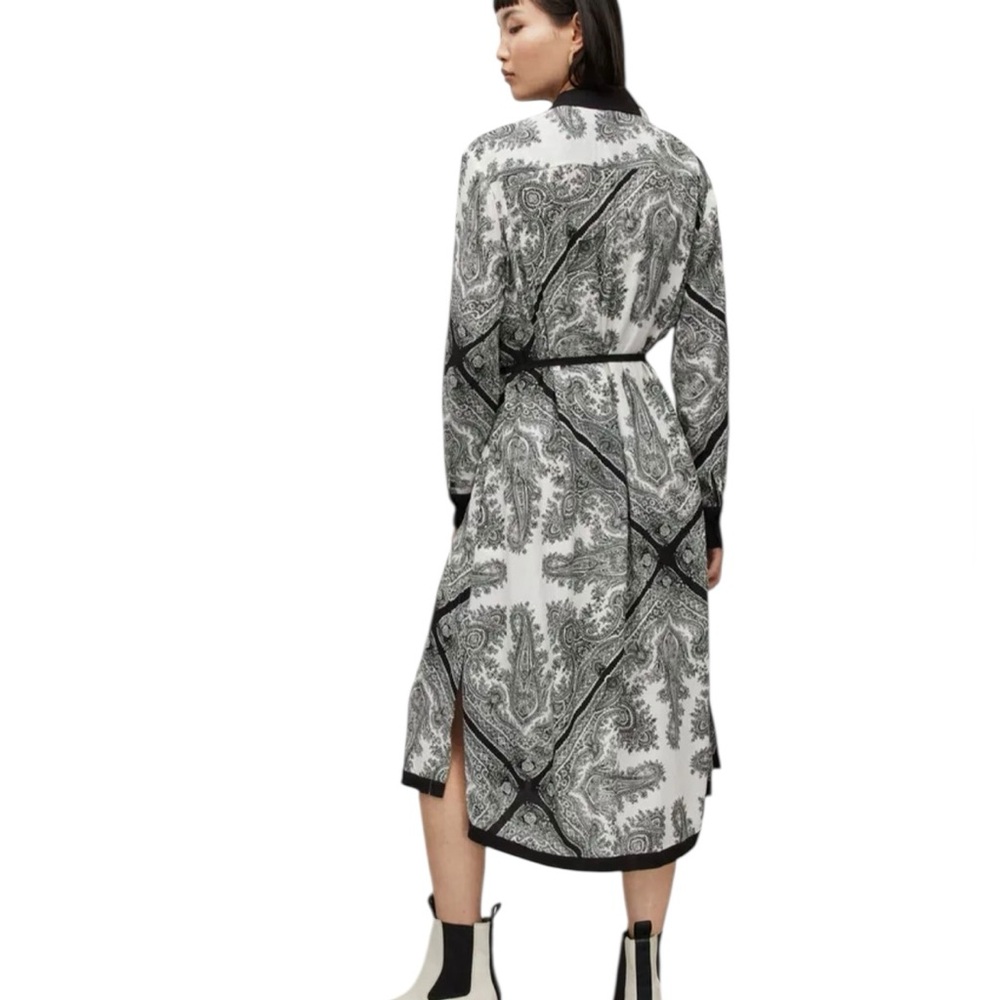 AllSaints Black and White Paisley Midi Shirt Dress - Picture 4 of 14
